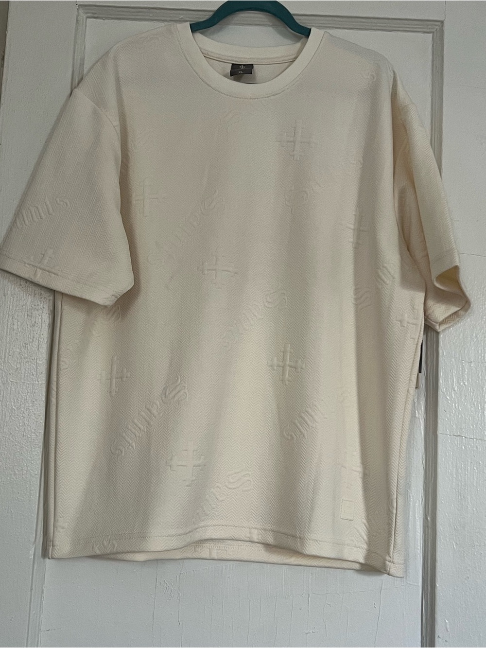 Men's Cream Short-Sleeve Textured Dress Shirt